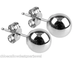 1x Pair of 9ct White Gold 6mm Ball Ear Studs Earrings + gift bag - Picture 1 of 2