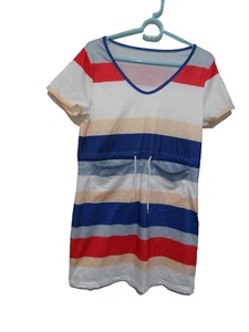 medium striped beach/casual summer dress pockets drawsting on waist 36 inch bust - Picture 1 of 9