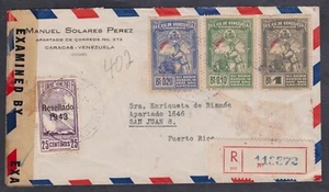 Venezuela 1944 Censored Registered Air Mail Cover - SEE DESCRIPTION re MARKINGS! - Picture 1 of 4