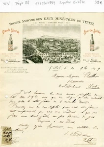 Dépt 88 - Vittel - Superbe Entête Secteur des Eaux Minérales du 10/09/1899 - Bild 1 von 1