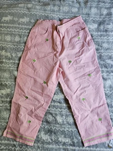 Quacker Factory Palm Tree Pants Pink Plus 1X - Picture 1 of 12