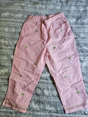 Quacker Factory Palm Tree Pants Pink Plus 1X - Image 1 of 4
