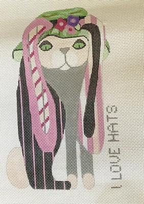 TS Designs Needlepoint Hand Stitch Painted Canvas Rabbit I Love Hats #328 14ct - Image 1 of 4