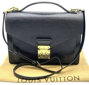 Authentic LOUIS VUITTON Black Leather Epi Monceau Handbag Crossbody Purse - Picture 1 of 13