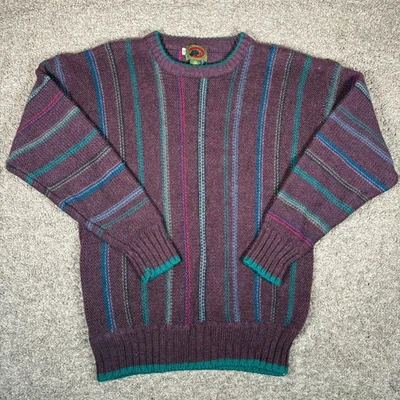 Vintage Boston Traders Mens Sweater M Purple Striped Crew Neck 100% Wool Y2K - Image 1 of 4