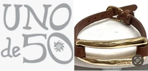 Uno De 50 Leather Bracelet Gold Tone Brown 6.5-8” Size Unisex MINT Cond - Picture 1 of 21
