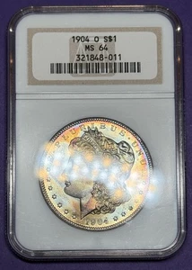 1904-O Morgan Silver Dollar NGC MS64 EOR Toned Obverse Blazing Luster  - Picture 1 of 2