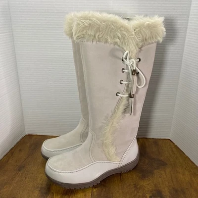 Sporto Women Wide Width Tall Winter Snow Boots Cream Faux Fur Lined Lace Up 7.5 - Image 1 of 4