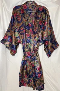 SOLANGE VTG Women Paisley Cottage Core Silk Night Robe SZ 14-20 - Picture 1 of 7