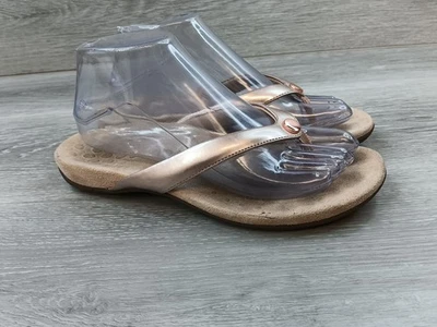 Vionic Davina Womens Sandal Gold 7 Leather Arch Support Slip-on Flip Flop - Image 1 of 4