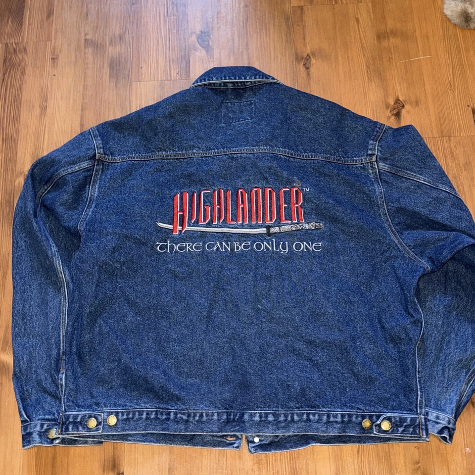 Jaqueta jeans vintage Highlander só pode haver um tamanho XXL bordada anos 90 - Imagem 1 de 4