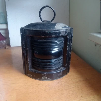 СТАРИННЫЙ 3-СТОРОННИЙ МОРСКОЙ КОРАБЛЬ СИГНАЛЬНЫЙ СВЕТ С СИНИМ СТЕКЛОМ - Изображение 1 из 4