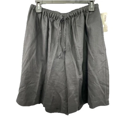 Elisabeth Liz Claiborne Sz 14 100% Linen Shorts Black Elastic Waist Pockets - Image 1 of 4