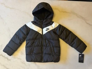 Nike Youth Size Medium 6 yrs Hooded Puffer Black Winter Coat Jacket Just Do It - Picture 1 of 6