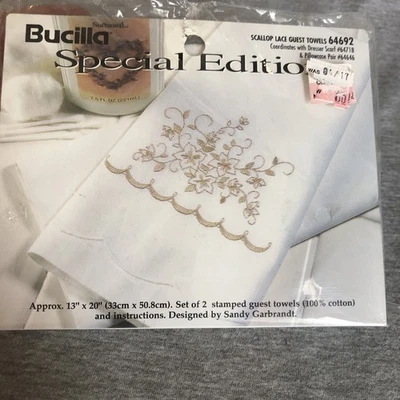 Kit de bordado Bucilla Guest Toalhas sem fio renda recortada edição especial - Imagem 1 de 4
