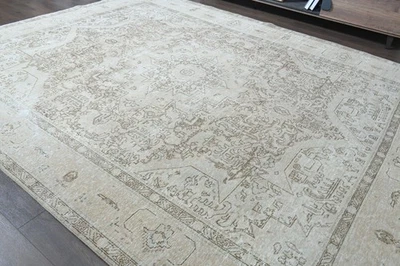 9.7x12.4 ft, OVERSIZED Vintage Turkish Oushak Rug, Faded Beige Handmade Wool Rug - Image 1 of 4