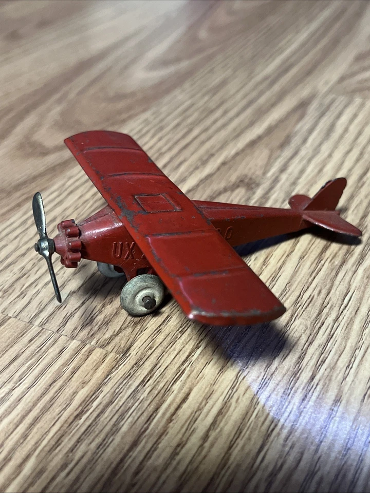 Vintage 1930s Tootsietoy UX 214 Aero Dawn Red Toy Plane Nice Rubber Wheels - Image 1 of 4