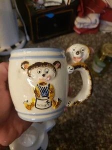 VINTAGE Honey Bear Farm WI Mug Cup Hand painted Anthropomorphic Tier Tray Bees - Picture 1 of 12