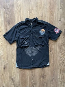 OLD GLORY Shirt Mens Size Large Black Distressed Indian Motorcycle Badges VTG - Picture 1 of 14