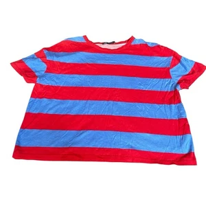 Camiseta pulóver tejida a rayas anchas azul rojo recortada talla pequeña de Zara para mujer - Imagen 1 de 6