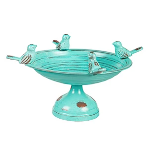 Perched Birds Metal Tabletop Bird Bath, Turquoise - Picture 1 of 3