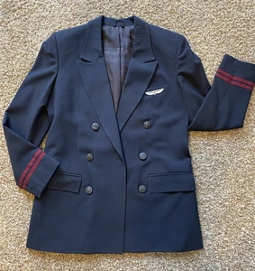 Vintage TWA Damen Blau Stewardess Flight Attendant Blazer Jacke mit Flügeln - Bild 1 von 8