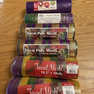 6 Rolls Mardi Gras Deco Poly Mesh (et.al.) 10" X 10 Yds New - See Pics - Picture 1 of 5