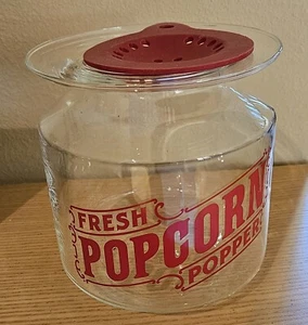 William Sonoma Microwave Popcorn Popper Glass Red Silicone Lid Makes 2.5 Quarts - Picture 1 of 6