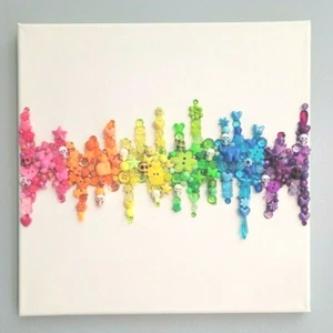 Mixed Media Neon Rainbow Bling on white Collage Canvas 12" x 12" - Picture 1 of 7