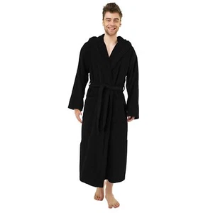 Plush Black Hooded Robe for Men, Full Length, One Size Adult. - Picture 1 of 1