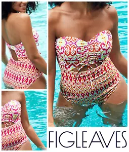 Figleaves Strapless Swimsuit Swimming Costume Size UK 30F Multiway Cut Out Pink - Picture 1 of 5