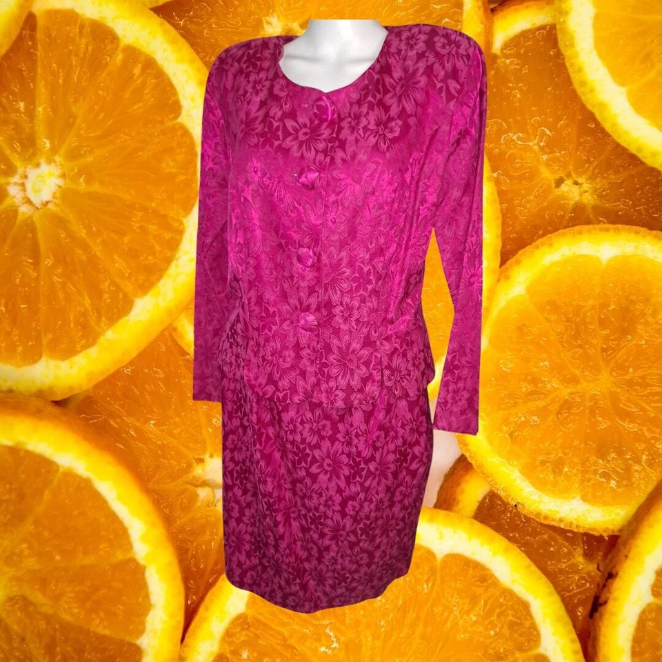 Traje Falda Floral Rosa Melissa Vintage Hecho en EE. UU. Talla 16 Foto 1 de 4