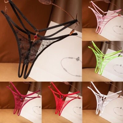 Sexy Women Crotchles Thongs G-string Panties See Through Lace Lingerie Underwear - Image 1 of 4