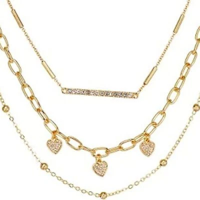Collar VERA WANG Rocker Chic Corazón Dorado Dijes Cristal Transparente Cadenas en Capas Foto 1 de 3
