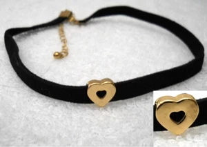 15" Black Velvet Ribbon Rose Gold Heart Choker Gothic Women Fashion Necklace - Picture 1 of 4