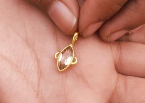 Natural Citrine Gold Charm Pendant ,18KGold Charm , Solid Gold Charm Necklace - Picture 1 of 6