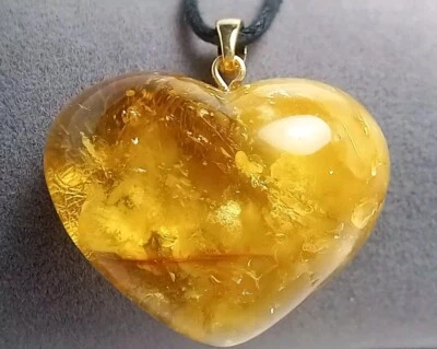 Colgante Corazón Genuino ÁMBAR BÁLTICO Multicolor Chapado en Oro 18k 6.1g Foto 1 de 4