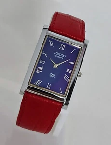 Orologio da polso uomo SEIKO TANK rettangolare quadrante blu stile bandiera giapponese USA 27mm - Foto 1 di 5