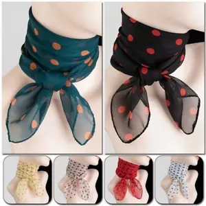 Woman Polka Dot Decor Chiffon Silk Scarf Neck Scarf Sunscreen Scarf Square Shawl - Picture 1 of 25