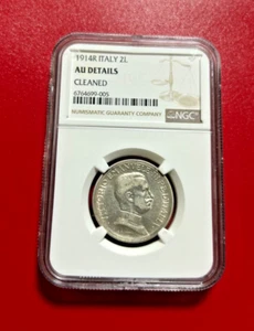 1914R ITALY 2 LIRE NGC AU DETAILS CLEANED - Picture 1 of 2