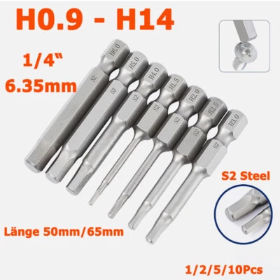 H0.9 to H14 Hexagon Magnetic Bit Socket Wrenches S2 Steel 1/4" for Hexagon Bolts - Image 1 of 4