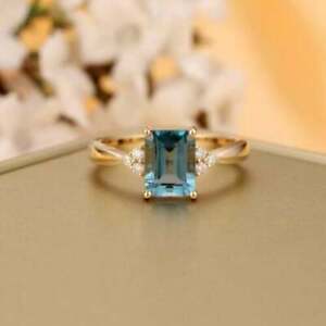 2.50Ct Emerald Cut Aquamarine Women's Lab-Created Ring 14k In Yellow Gold Plated
