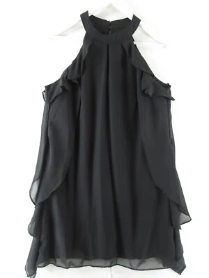 Tiana B Cocktail Dress Women's 12 Black Chiffon Ruffle Flowy Formal Girly Glam - Image 1 of 4