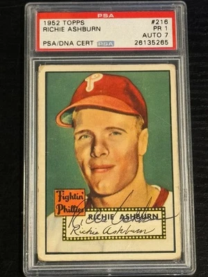 1952 Topps #216 Richie Ashburn Autograph PSA 1 (Auto 7) - Image 1 of 2