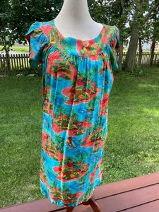 Vintage Hawaiian Floral Dress Made In Hawaii Tiki Maxi - Picture 1 of 8
