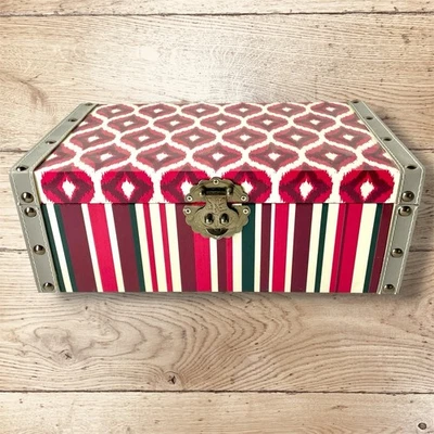 Craft Storage Box Chest Metal Latch Studs Side Handles Colorful Ikat Tabletop - Image 1 of 4