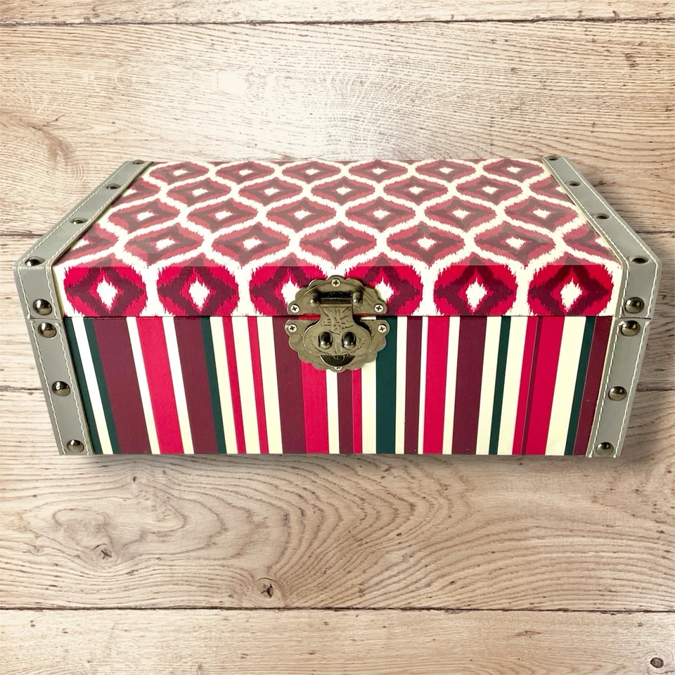 Craft Storage Box Chest Metal Latch Studs Side Handles Colorful Ikat Tabletop - Image 1 of 4