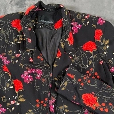 Chaqueta Blazer Floral Cynthia Rowley Negra Roja Rosa Carrera Fiesta Talla Med Foto 1 de 4