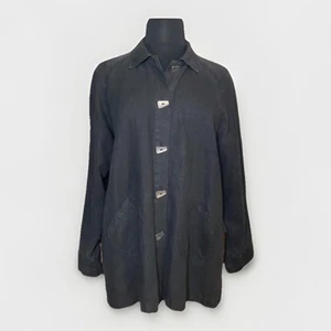 J.Jill Button Up Top Womens Medium Black Lagenlook Oversize Longline Vintage USA - Picture 1 of 8