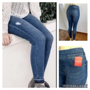 NWT New $128 SPANX ANKLE SKINNY Distressed Blue pull-on Jeans Jeggings-Sz Small - Picture 1 of 13